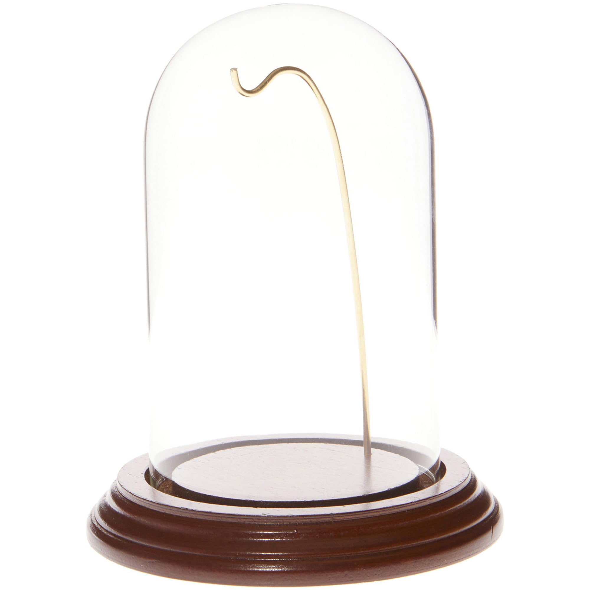 Plymor 3" x 5" Watch / Ornament Glass Display Dome Cloche (Walnut Veneer Base & Gold Wire)