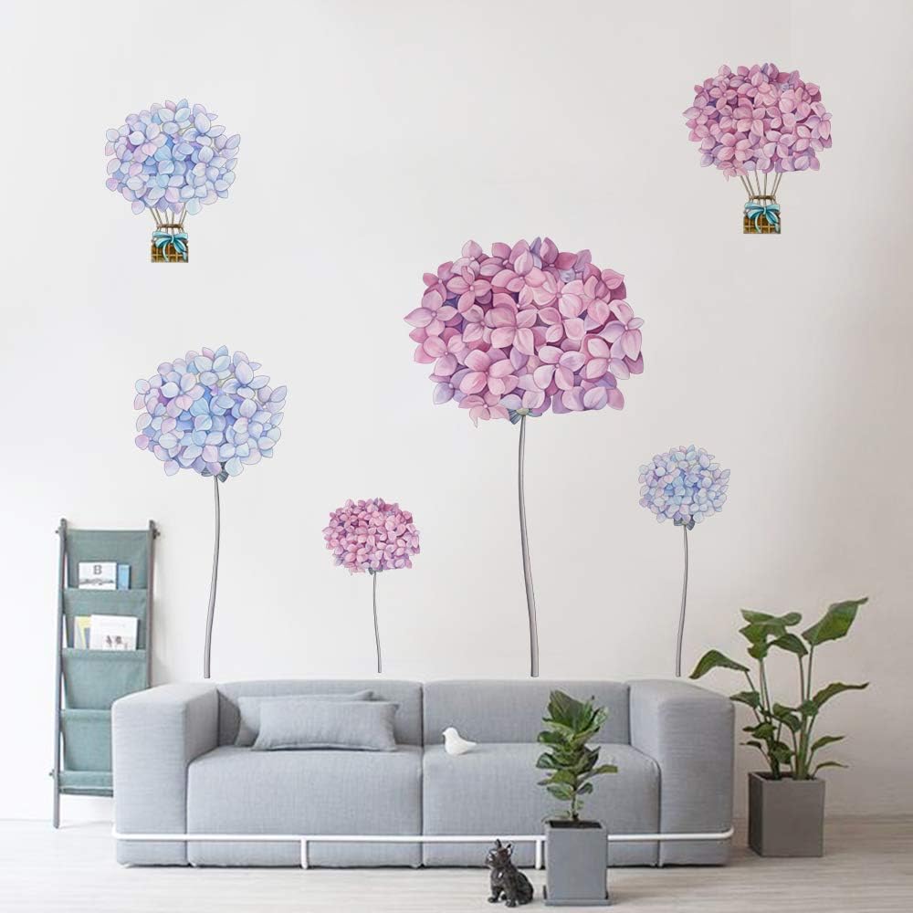 Runtoo Flower Dandelion Wall Decals Hydrangea Floral Wall Art Stickers Living Room Bedroom Wall Decor