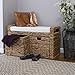 Household Essentials Entryway Wicker Cushioned Storage Bench with Shoe Cubes, Natural