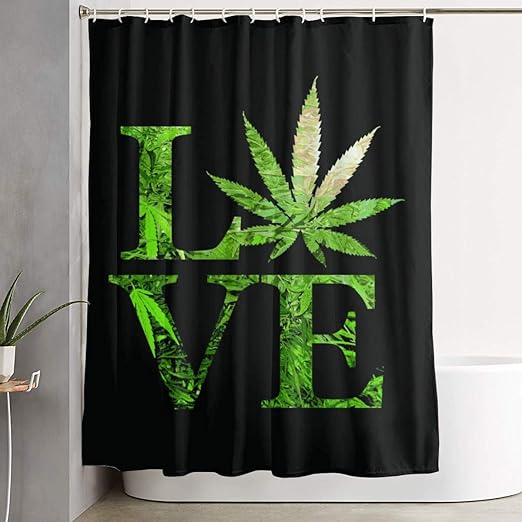 Amazon Com Niyoung Love Marijuana Weed Leaf Black Shower Curtain