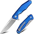 FINTISO Odyssey Pocket Knife, 3.22" Folding knife with Premium 14C28N Blade, Aluminum Alloy Blue Handle, Small EDC Knife with Pocket Clip for Men Women, Sharp Outdoor Camping Survival Hiking Knives