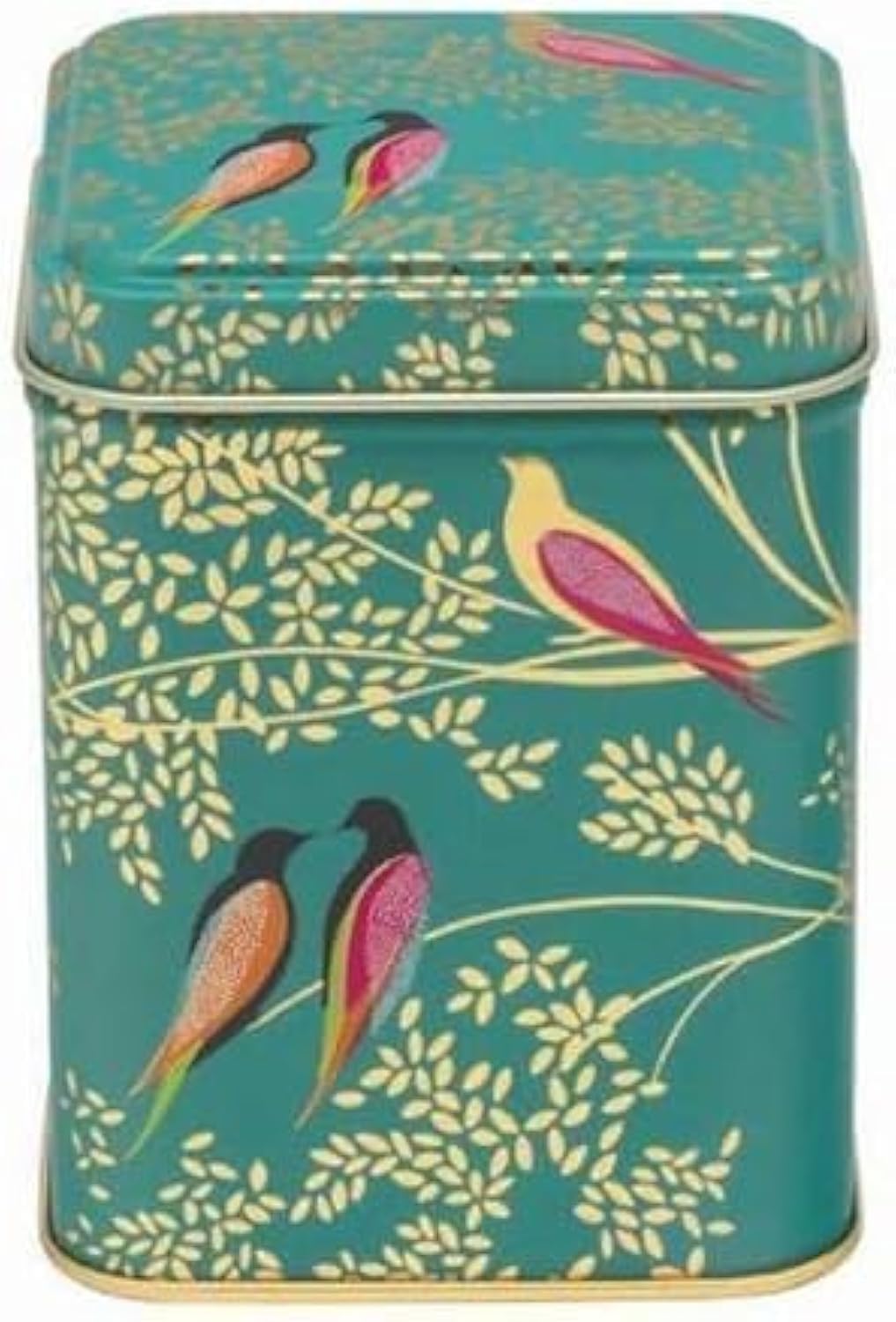 Elite Gift Boxes Birds Square Box - Green Tea caddy - Decorative Storage Metal Tin Box with Tight Lid