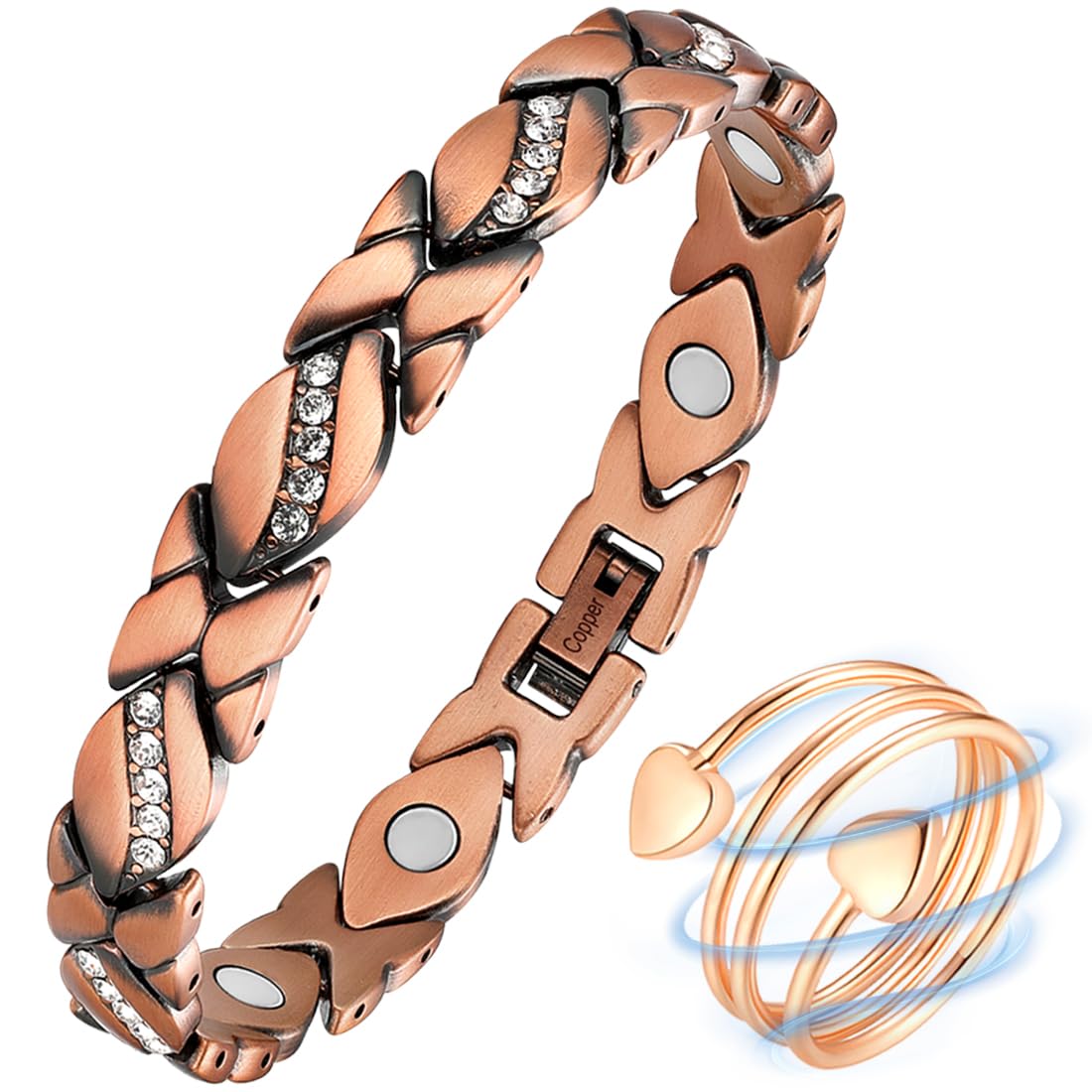 Vicmag Copper Magnetic for Women Ladies Ultra Strength Magnets Bracelet with 3500 Gauss Effective for Women with Gift Box & Removal Tool(Crystal Design)(Copper)