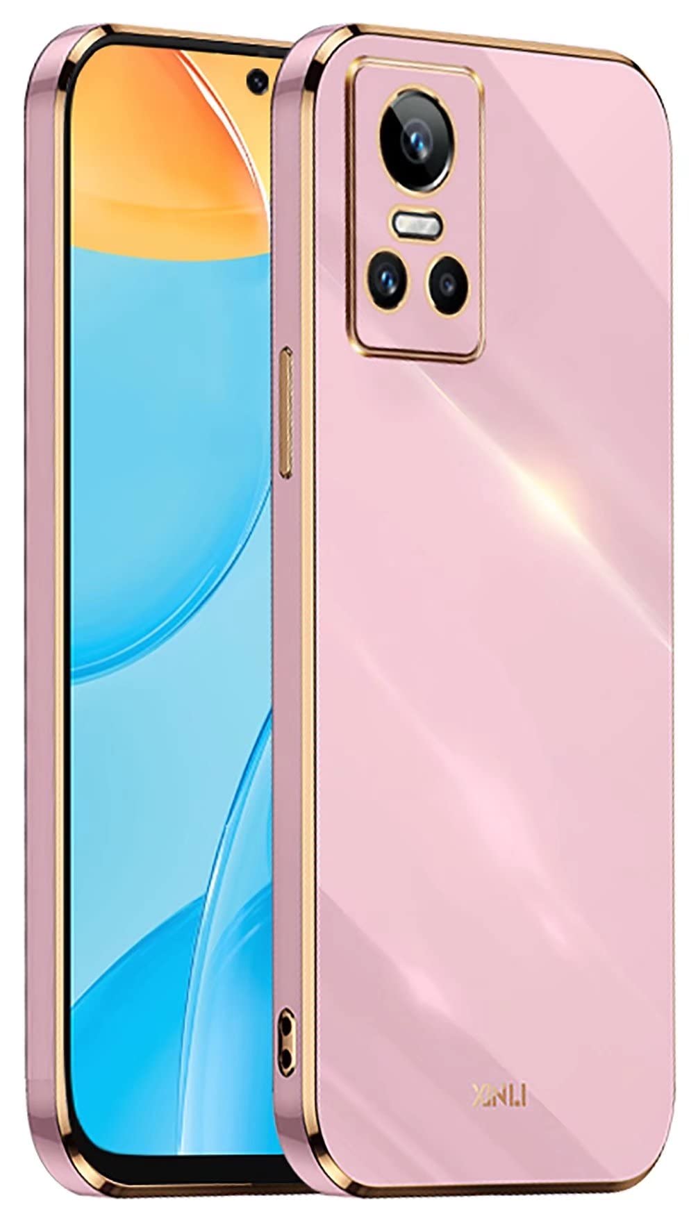 YUWEN Phone Cover Case for Realme GT Neo 3, Golden-Edge Design Colorful Shiny TPU Silicone Stylish Telephone Sleeve Shell - Purple