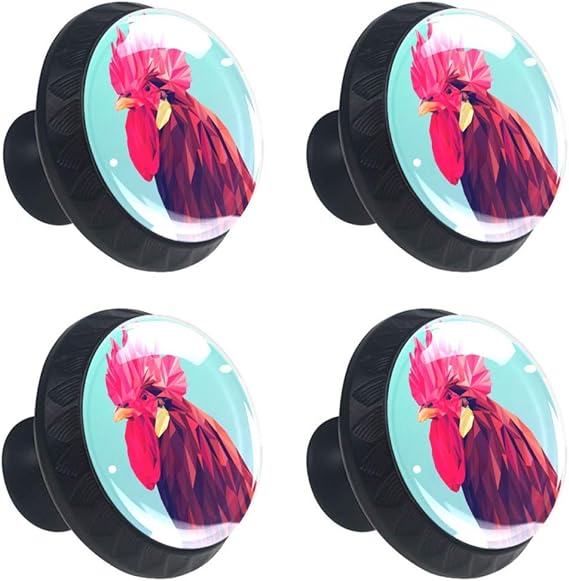 LORVIES Cock Rooster Art Painting Drawer Knob Pull Handle Crystal Glass