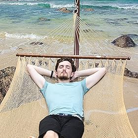 Lazy Daze Double 2 Person Caribbean Rope Hammock, Hand Woven Polyester Hammock with Spreader Bars, Extra Large Outside… 612VE61CJlS