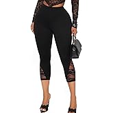 TZLDN Womens Capri Leggings Sexy Lace Pants Mesh Cropped 3/4 Knee Length Dressy Going Out Bottoms