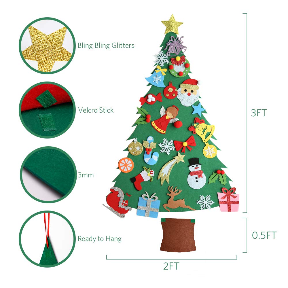 MeeQee DIY Filz Weihnachtsbaum Set mit Ornamenten für