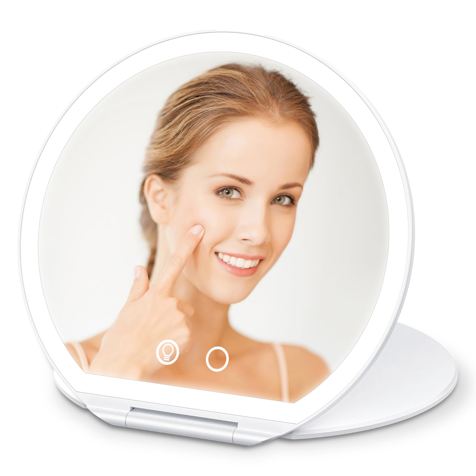 WEILY Makeup Mirror with Lights, Travel Mirror with 3 Color Lighting and Dimmable Touch Screen, USB Rechargeable and 300° Rotating Lighted Makeup, Gifts for Women