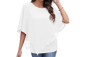 Qixing Summer Casual Loose Round Neck Chiffon Flowy Tops Blouses for Women