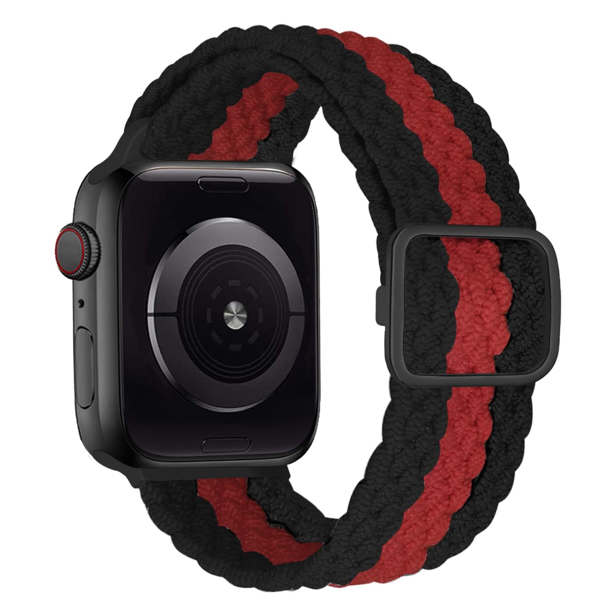 MroTech Strap compatible with iwatch 41mm 40mm 38mm,Adjustable Braided Stretch Nylon Sport Loop Replacement for iWatch Serie 7/SE/6/5/4/3/2/1 Bracelet Elastic Band-multicolor black/red/black