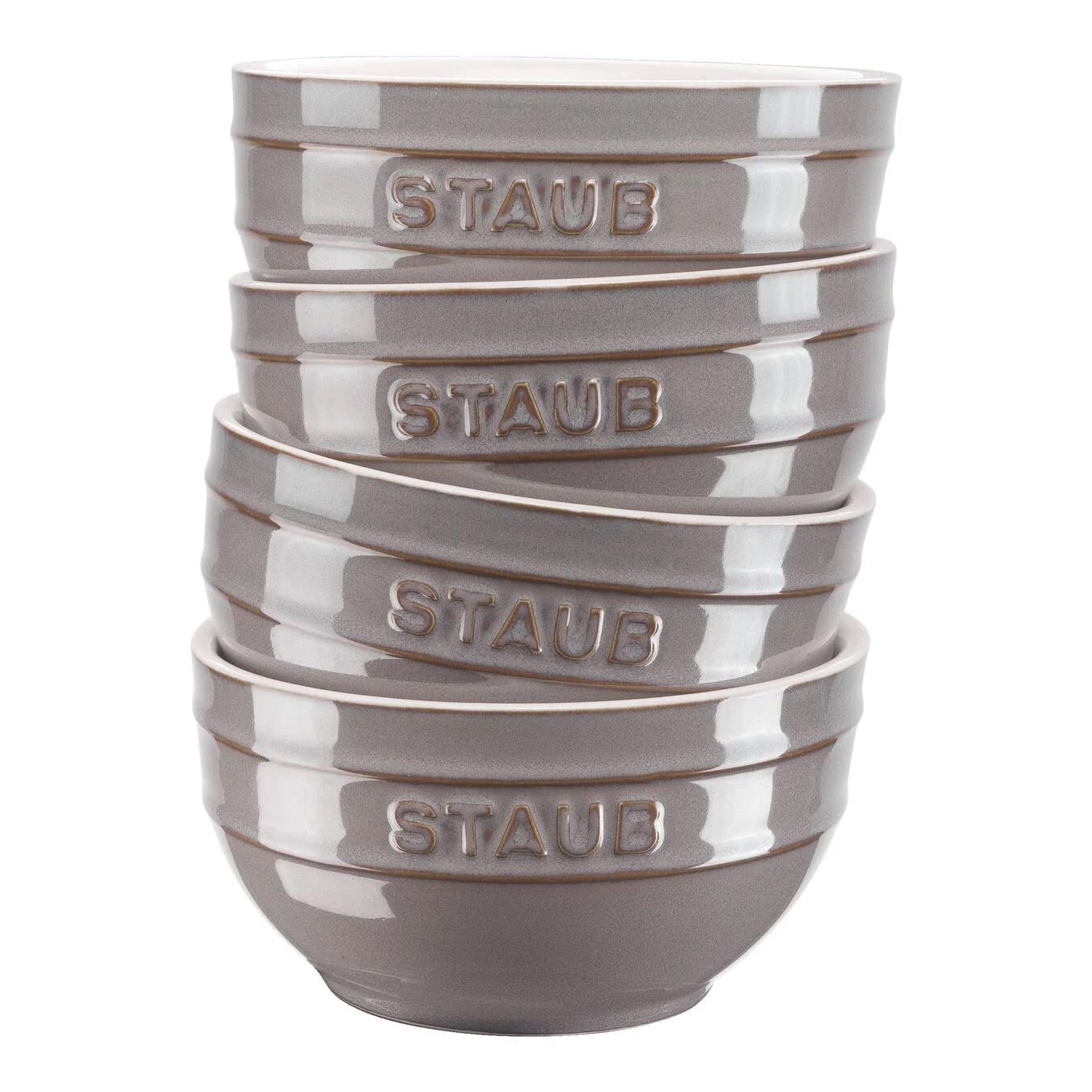 STAUB Ceramique 400ml 4-Piece Cereal Bowls, Serving Bowls, Dessert Bowls, Antique Grey Ceramic, 12 cm