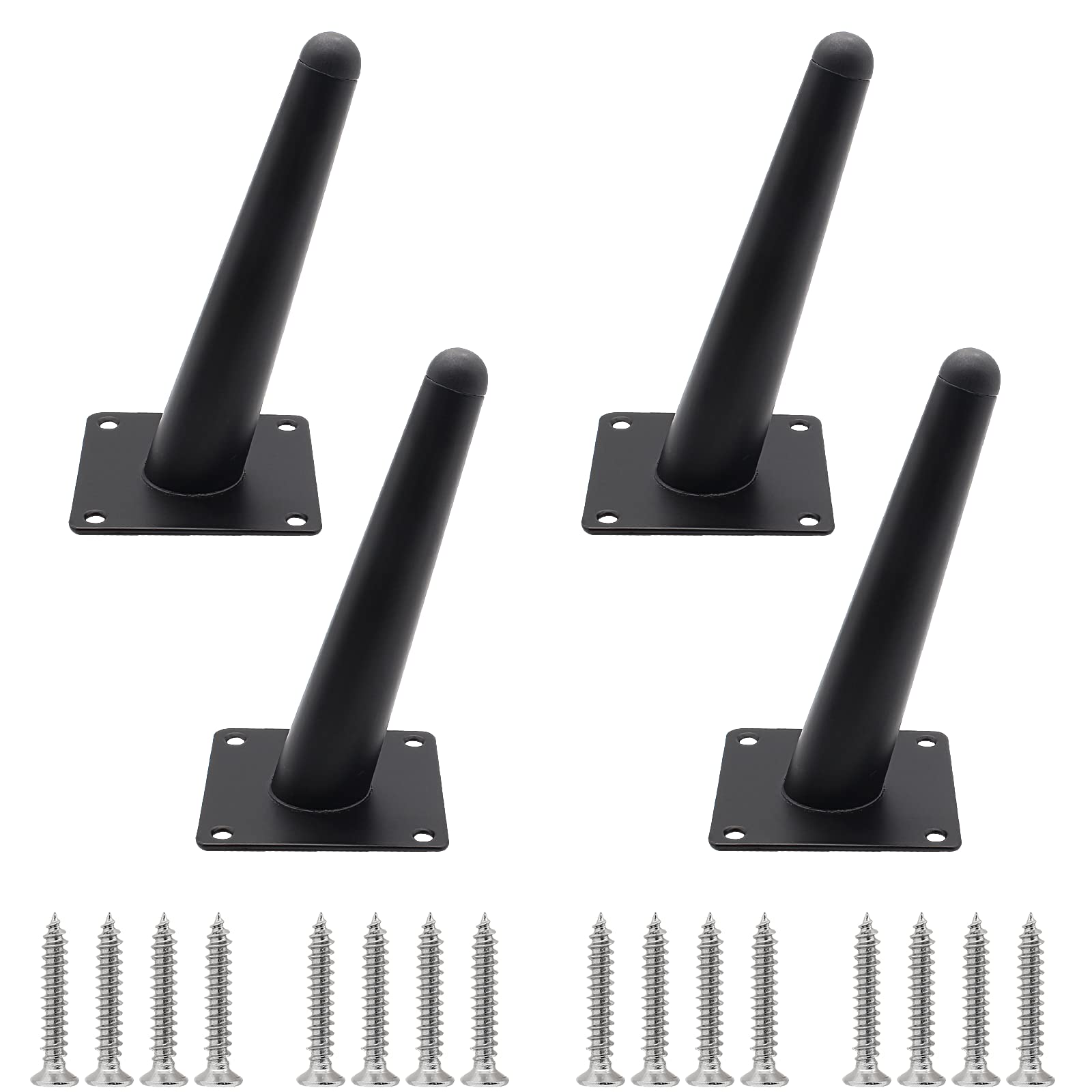 Cjueiom 6 Inch / 15cm Oblique Furniture Legs Black Set of 4, Mid-Century Couch Heavy Duty Coffee Table Legs, Tapered Chair Feet Metal Cabinet Replacement for Sofa Cupboard Ottoman