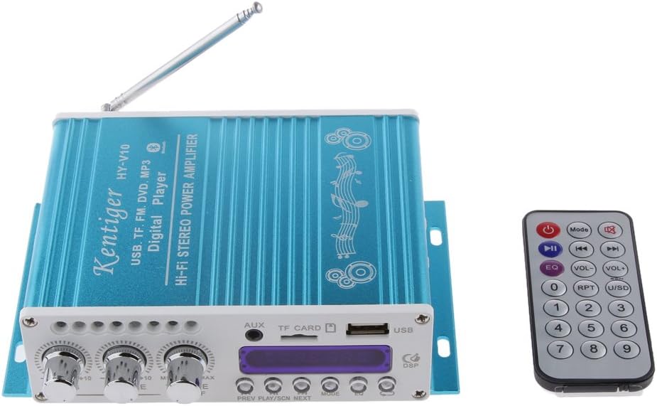 Kentiger HY-V10 Mini Hi-Fi Stereo Audio AMP Amplifier Support FM/MP3/TF/USB/DVD for Car Motorcycle Home Blue