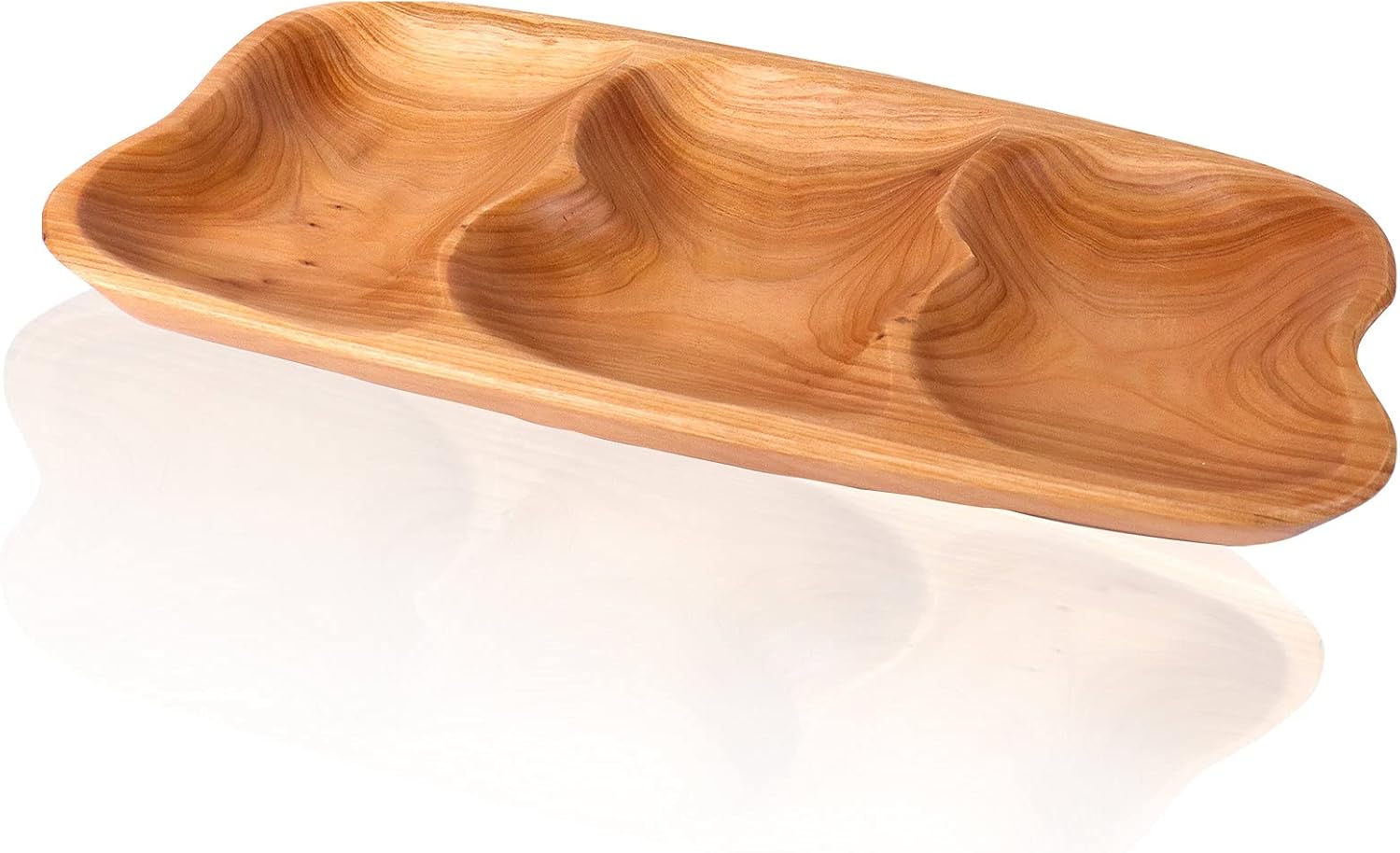  | Natural Root Wood Dish, Unique Handmade Wood Serving Tray, 3-Section Wooden Platter for Fruit Snack Bread Appetizer Display (15.1"x7"): Platters