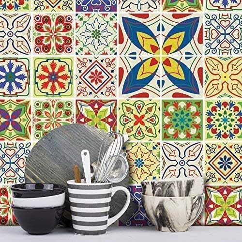 Wall Genie Tile Stickers Decals Vintage Mediterranean Moroccan Style -T16 (1, 150mm x 150mm)