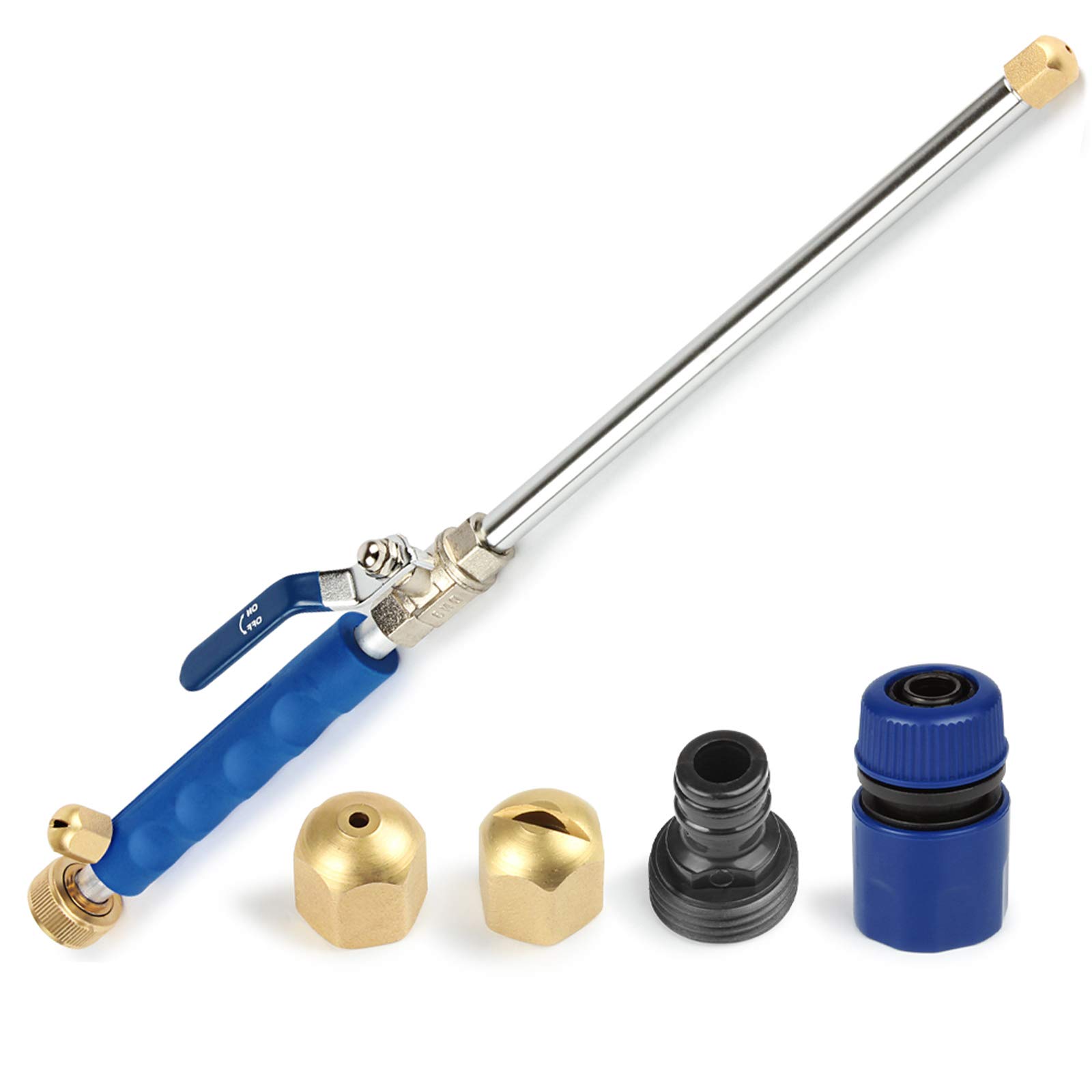 Gelia High Pressure Hose Nozzle, Aluminum Body, Quick Connector, 2 Brass Nozzles, Blue, CE Certified