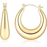 Chunky Gold Hoop Earrings for Women, 14K Gold Plated Trendy Oval Hoops Earrings, 25mm, 925 Sterling Silver Post