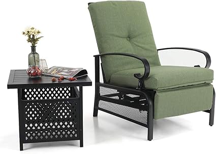 Amazon Com Phi Villa Adjustable Relaxing Recliner Lounge Chair And Umbrella Bistro Table Set Fits Outdoor Patio Garden Porch Living Room Green Garden Outdoor