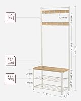 VASAGLE 3-in-1 Coat Rack with Shoe Bench Oak Cream HSR041W09 view 7