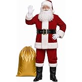 Potalay Men's Deluxe Santa Suit 11pc. Christmas Adult Santa Claus Costume