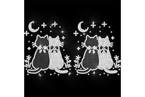 ANATTASOUL Iron On Rhinestones Transfer Black and White Cats Bling Diamond Hotfix Patches for Clothes, 11.6"x8.2" Large Iron 
