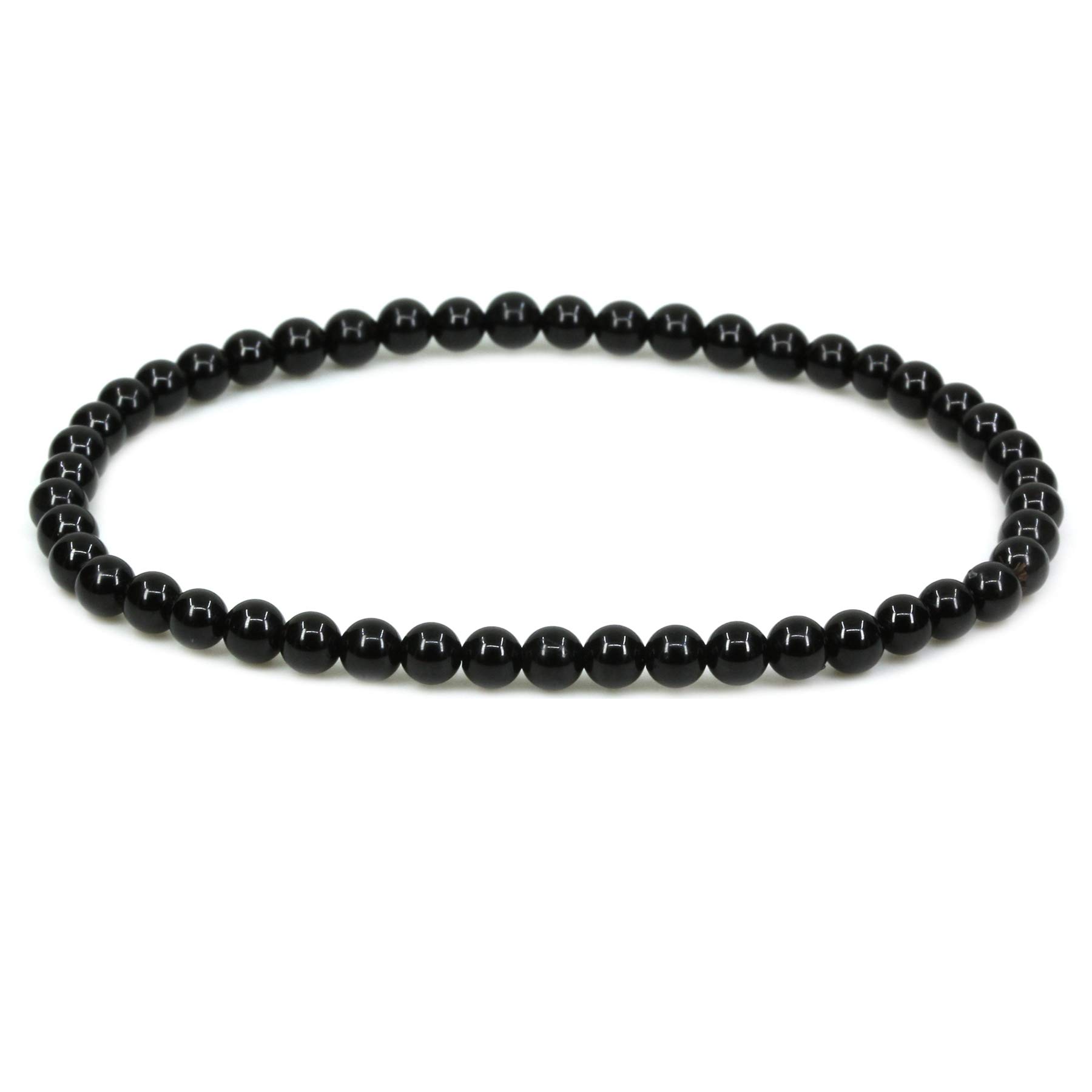 CHENYUE Natural AA Grade Black Agate 4mm Round Beads Stretch Bracelet 7" Unisex