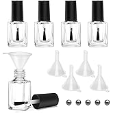 AHIER Empty Nail Polish Clear Bottles with Brush Cap Funnel and Mixing Ball (15ml 5p)