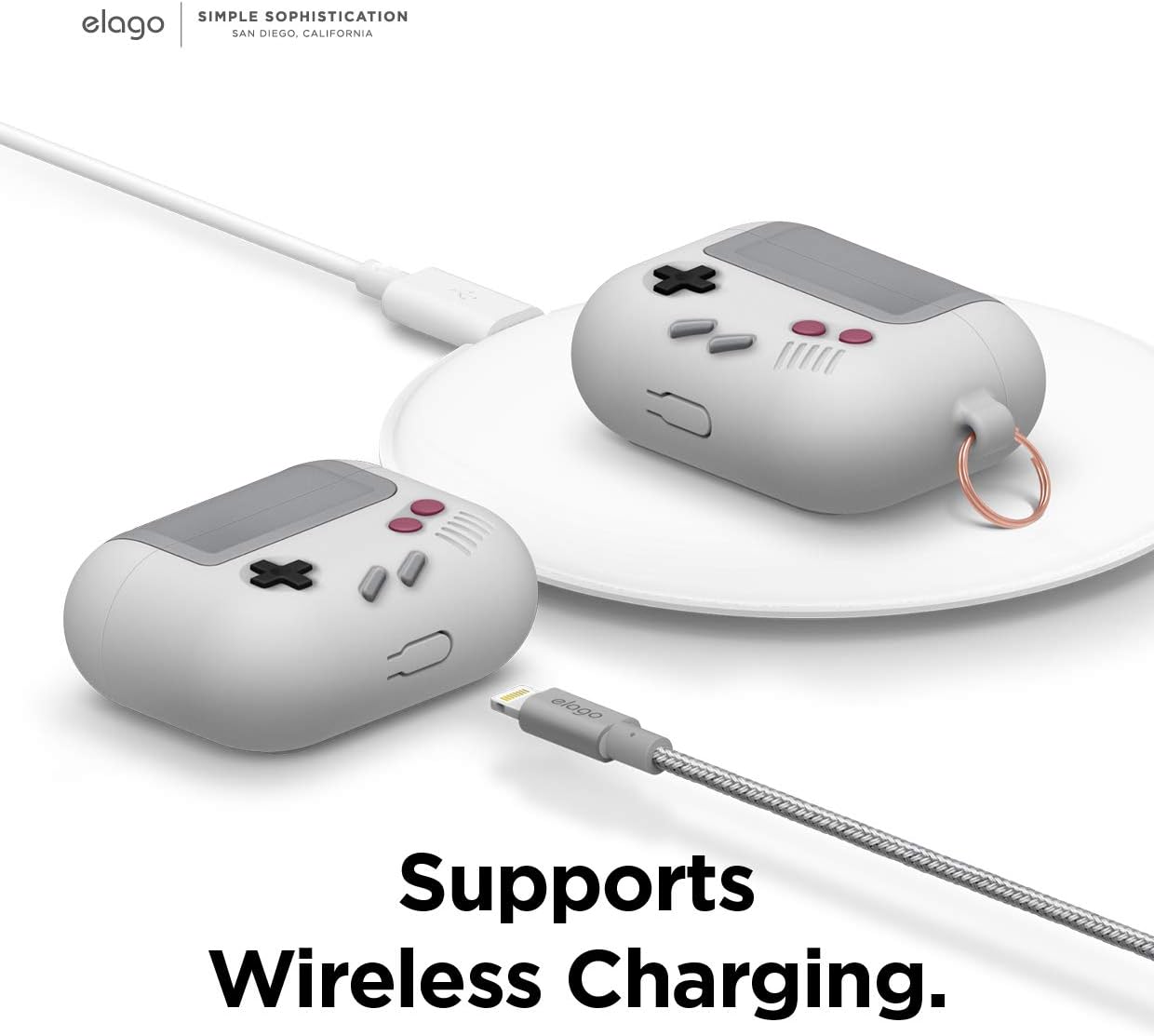 elago AW5 Protective Case with Carabiner Compatible with AirPods Pro, Classic Design for Portable Game Console Gray - Image 4