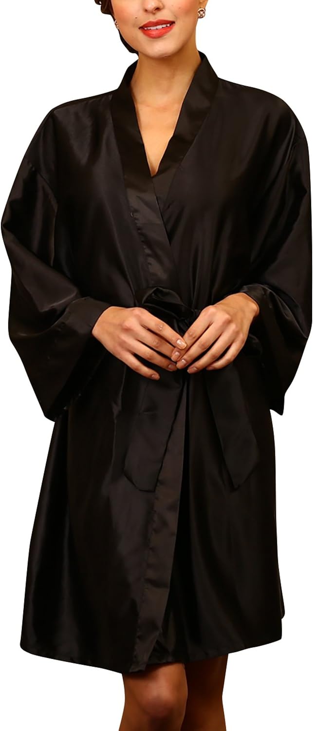 Dolamen Unisex Women s Men s Dressing Kimono Gown Luxurious Silk Satin Short Robe Bathrobe 