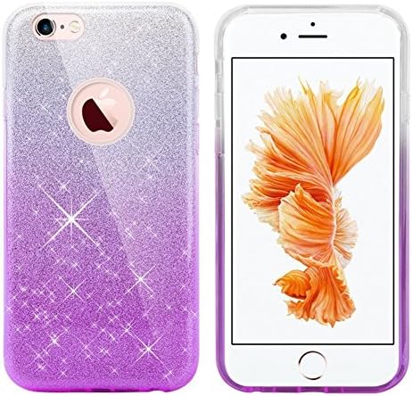iPhone 6s Plus Case, Bling Sparkle Crystal Premium 3 Layer Hybrid Semi-transparent Soft Protective Cover Case for iPhone 6/6s Plus 5.11 Inch(Gradient Purple)