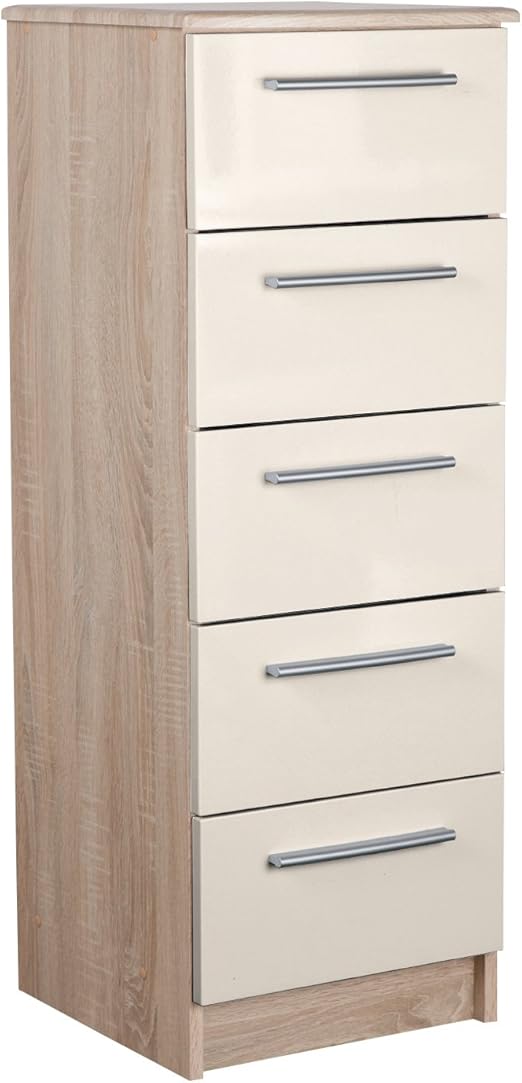 Sen Furniture Chester 5 Drawer Tallboy Chest Oak Cream 107x40x42