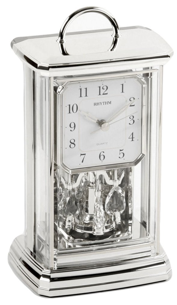 RHYTHM Silver Tone Mantel Clock - Analogue 12 Hour Display Quartz Contemporary