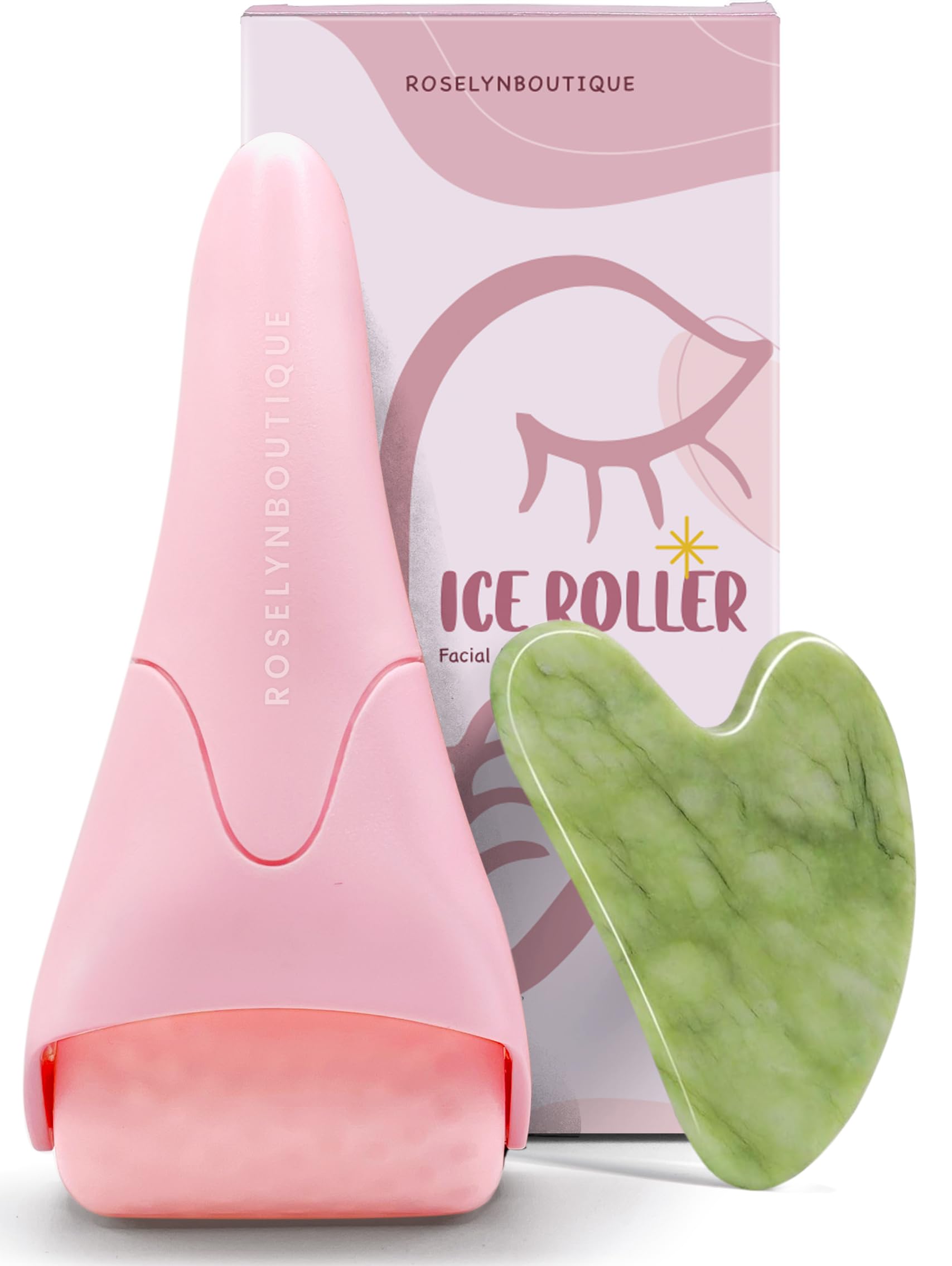 ROSELYNBOUTIQUE Ice Roller for Face Massage Kit - Face Roller Self Care Gifts for Women Kit Reduce Wrinkles Puffiness Aging (Pink)