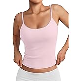 Trendy Queen Double Lined Tops for Women Adjustable Camisole Summer Teens Cute Going Out Spaghetti Strap Crop Tank Tops