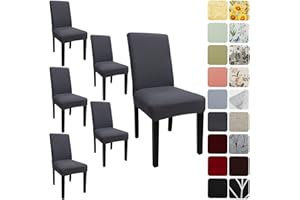 Keyroal Dining Room Chair Covers Set of 6, Stretch Solid Color Parsons Chair Slipcovers Spandex Removable Washable Kitchen Chair Protector Cover for Dining Room, Hotel, Ceremony(Grey)