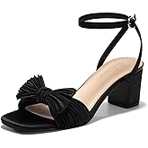 Coutgo Womens Bow Heels Sandals Block Low Heel Wedding Bride Dressy Shoes Open Toe Ankle Strap Sandals