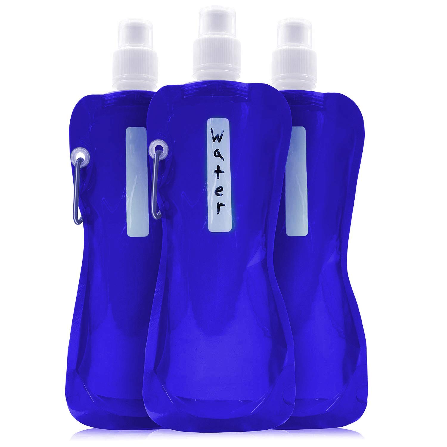 Collapsible Water Bottle - 6-Pack 16 oz Foldable BPA Free Canteen Drinking Bottles with Carabiner for Travel