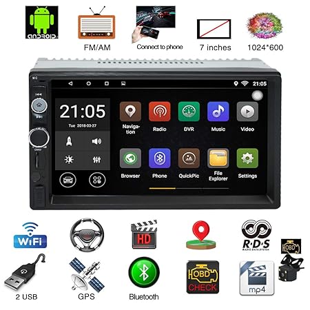 2 Din Autoradio, Parkomm 7 Zoll Autoradio Bluetooth GPS-Navigation mit Touch Screen, Android 7.1 Autoradio MP5 Spieler unters