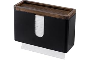 MyGift Deluxe Modern Matte Black Metal Folded Commercial Paper Towel Holder with Rustic Burnt Solid Wood Tray Lid, Wall Mounted Trifold Multifold Z Fold Disposable Napkin Dispenser