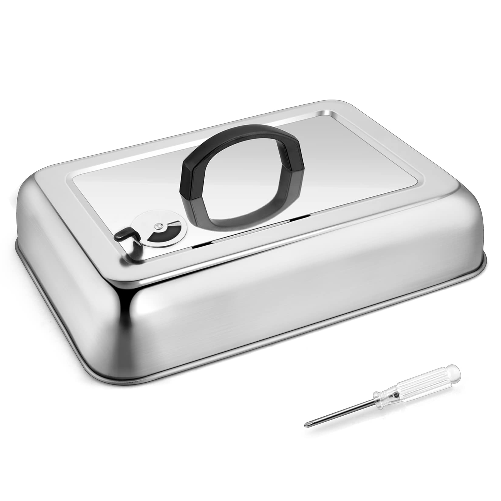 Photo 1 of 13 x 9.8 Inch Basting Cover Melting Domes, Joyfair Stainless Steel Rectangular Cheese Melt Lid for Outdoor Flat Top Griddle, Heat-Resistant Handle & Screwdriver, Dishwasher Safe (2, with Vent)