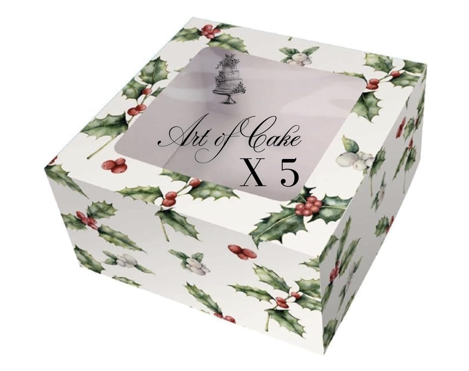 Art of cake® Christmas Cake box/Holly Cake Box - (10'' X 10" x 5'') - Pack of 5