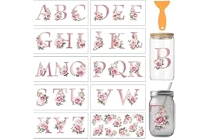 arricraft 10 Pcs English Letter PVC Cup Transfer Stickers, Pink Rose Letters Pattern UV Waterproof Cup Sticker for 16 oz Glas