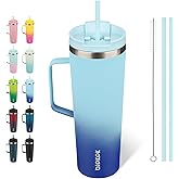 BJPKPK Insulated Tumbler with Handle, 30oz Insulated Tumblers with Lid and Straw, Stainless Steel Metal Water Bottles, Coffee Travel Mugs, Cups, Sky