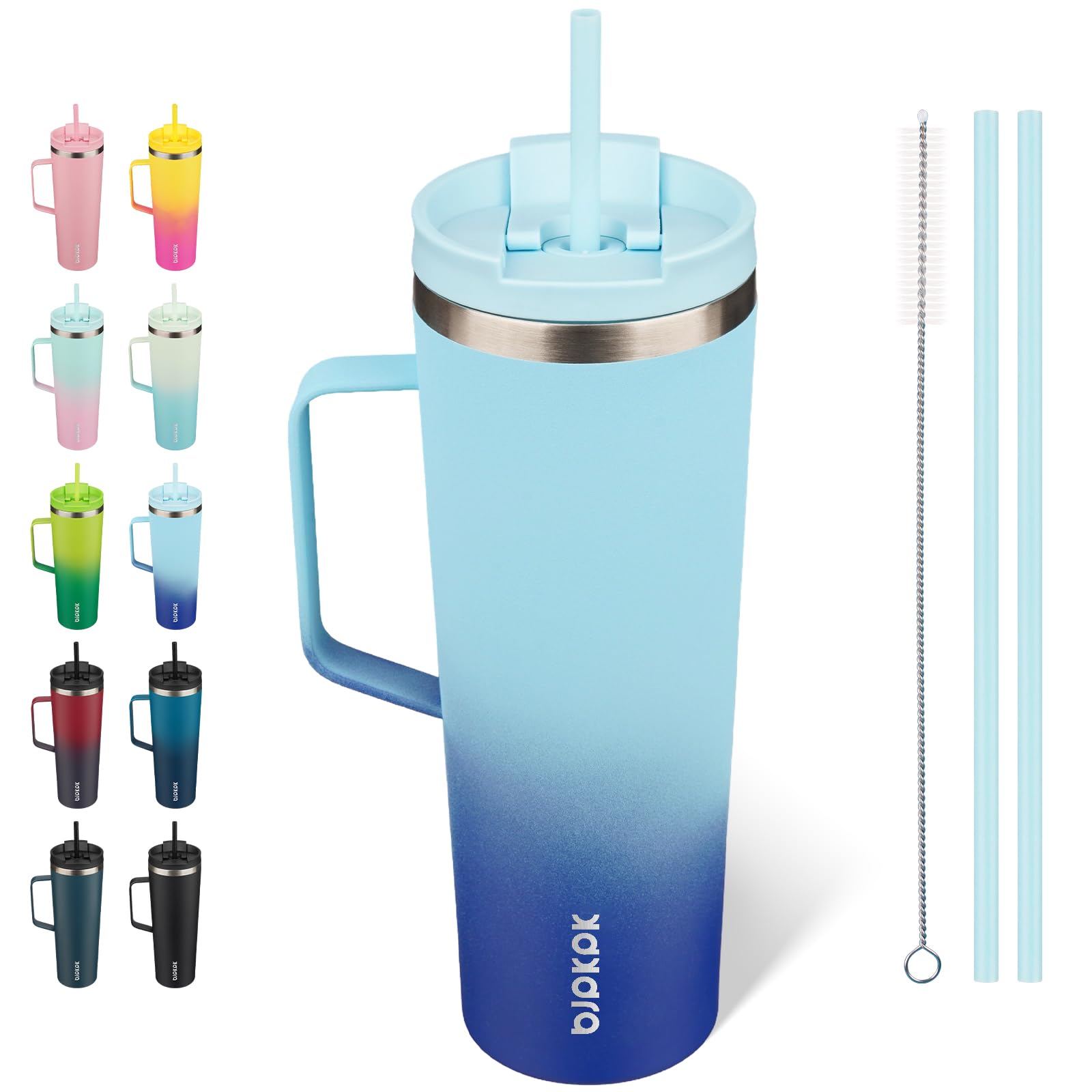 Photo 1 of BJPKPK Insulated Tumbler with Handle, 30oz Insulated Tumblers with Lid and Straw, Stainless Steel Metal Water Bottles, Coffee Travel Mugs, Cups, Sky