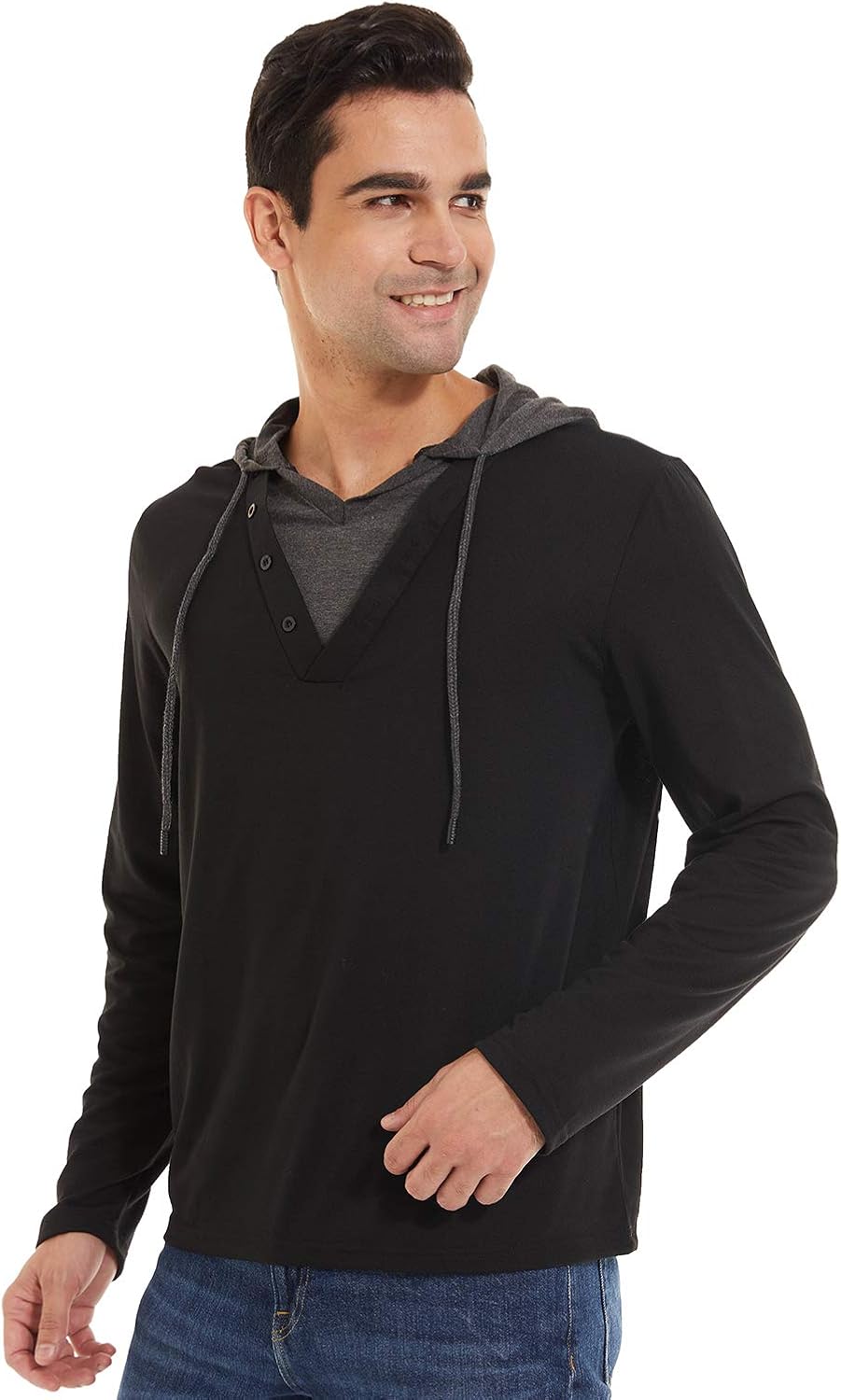 QPNGRP Mens Long Sleeve Hooded T-Shirt Slim Fit Pullover Hoodie Shirt: Clothing