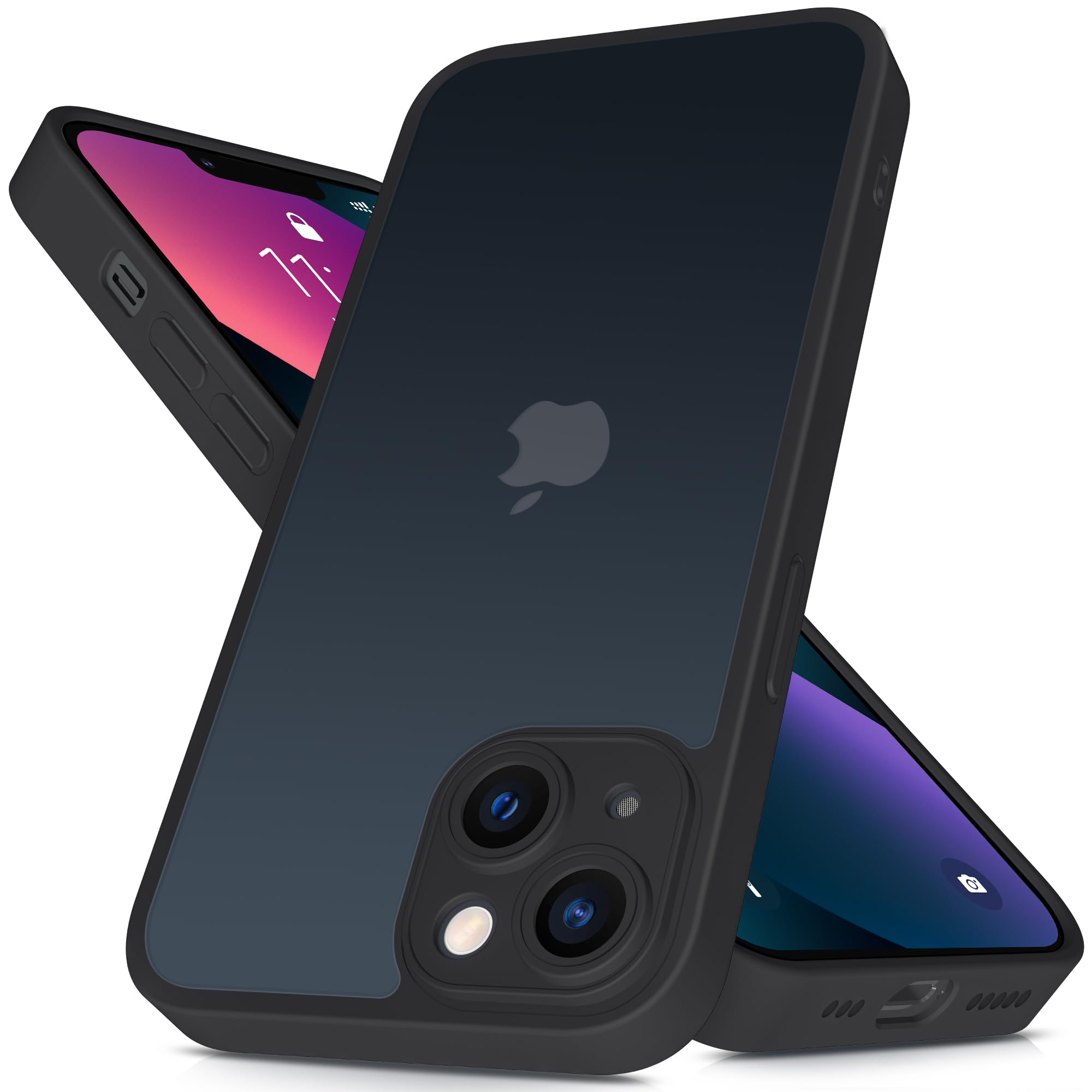 Mootobo for iPhone 13 Case 6.1-Inch, Matte Shockproof Bumper Phone Cover, Military-Grade Protection Ultra Slim 360°Full Body Frosted Translucent Back Phone case for iPhone 13(Black) — image 1