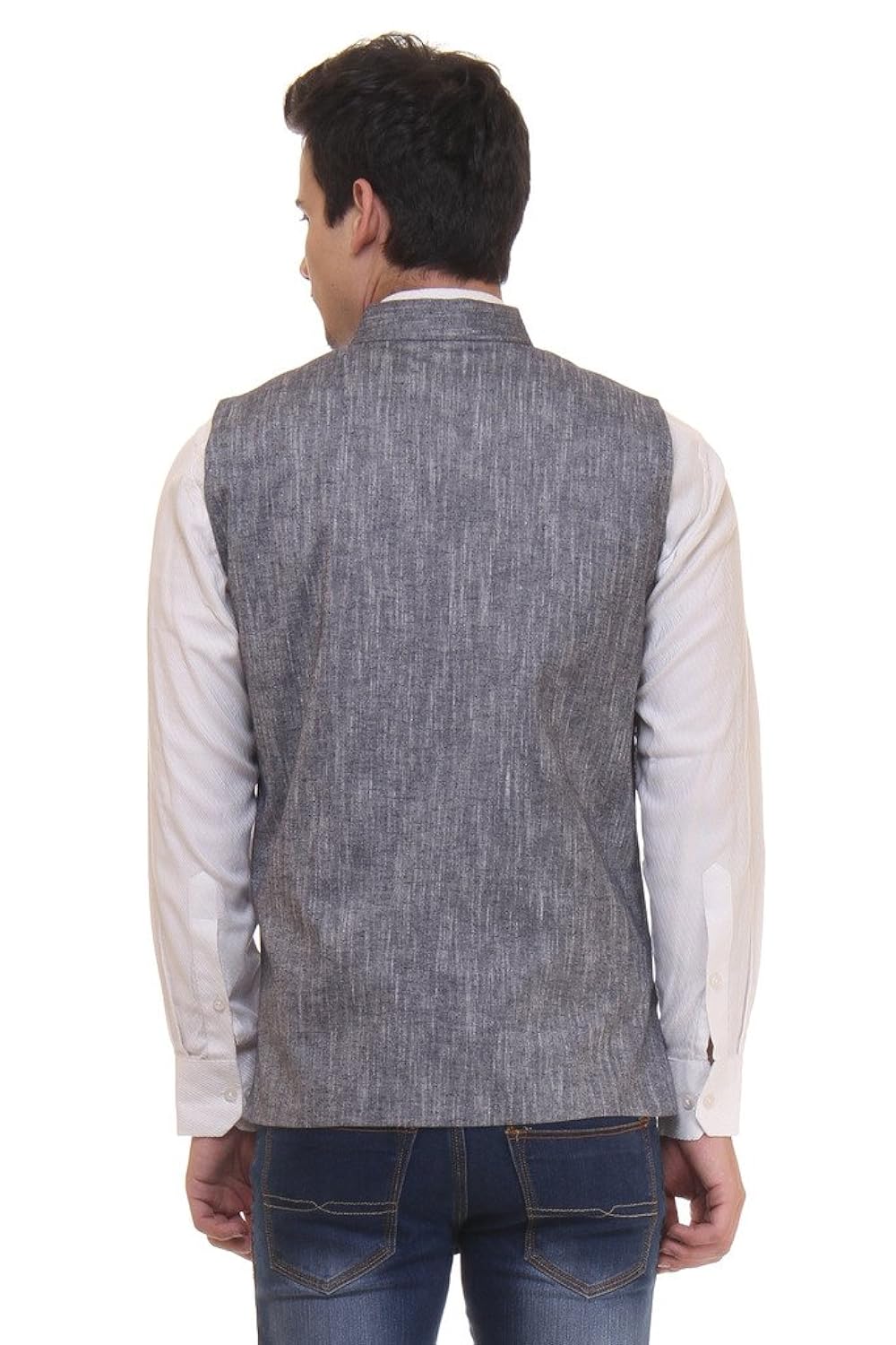 routeen grey casual formal wear waistcoat linen jacket for men