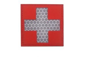 Veelkrom Reflective Medic Patches,Infrared IR EMS EMT MED Tactical Medical Red Cross Morale Hook and The Loop Badge First Aid Decorative Appliques (White Red)