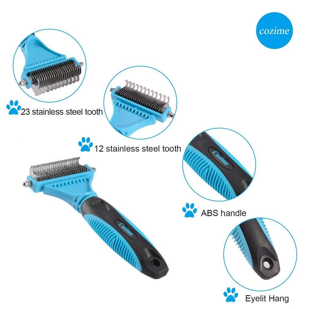 Double Sided Pet Dematting Comb with 35 Blades, Dog Undercoat Rake for Removing Mats & Tangles, Pet Grooming Brush Tool for Small, Medium and Large Breed